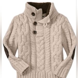 Baby Gap Sweater Beige Cable Knit Long-Sleeve Elbow Patches Cotton Blend 3T